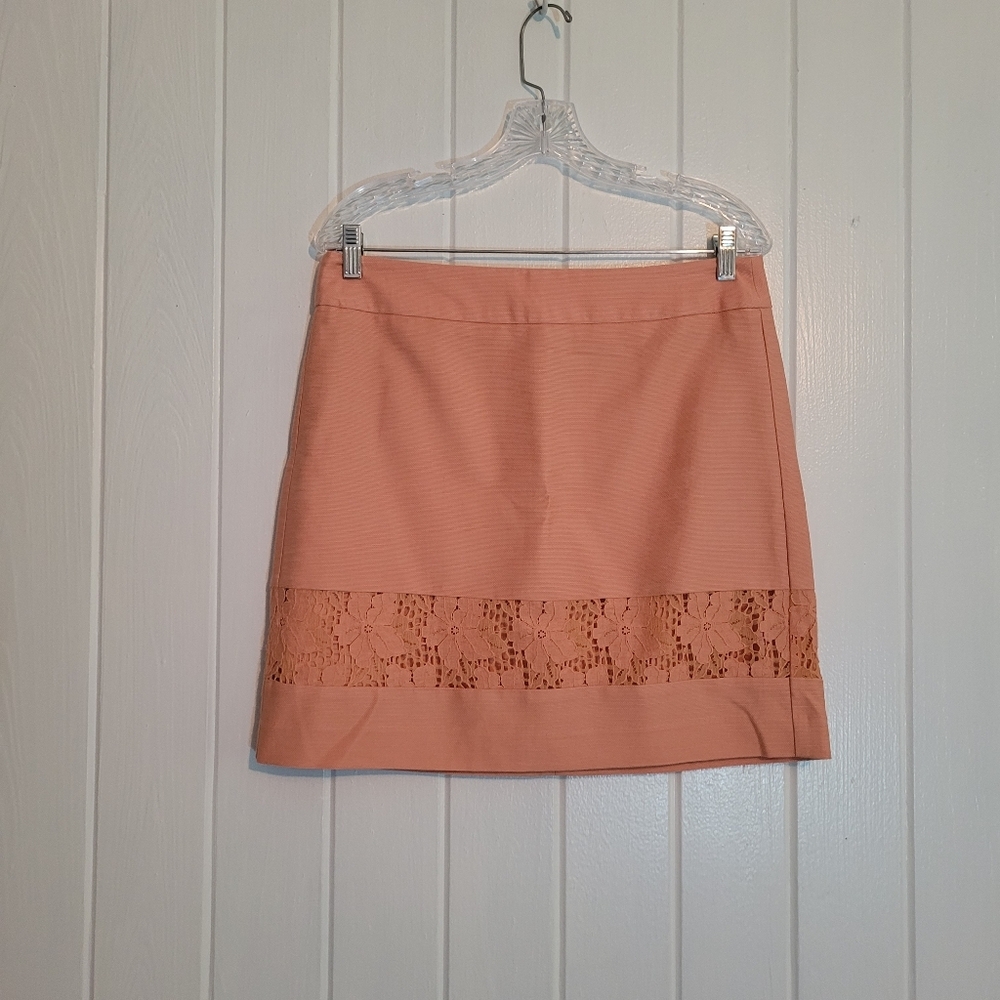 Ann Taylor LOFT Lace Overlay Floral Pencil Skirt Pastel Peach Sz 6 Back Zip NWT